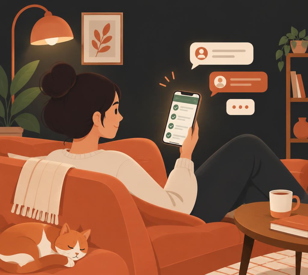 Client checking project payments on her phone at home